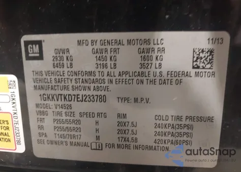 2014 GMC Acadia Denali из США, поврежденный, VIN 1GKKVTKD7EJ233780